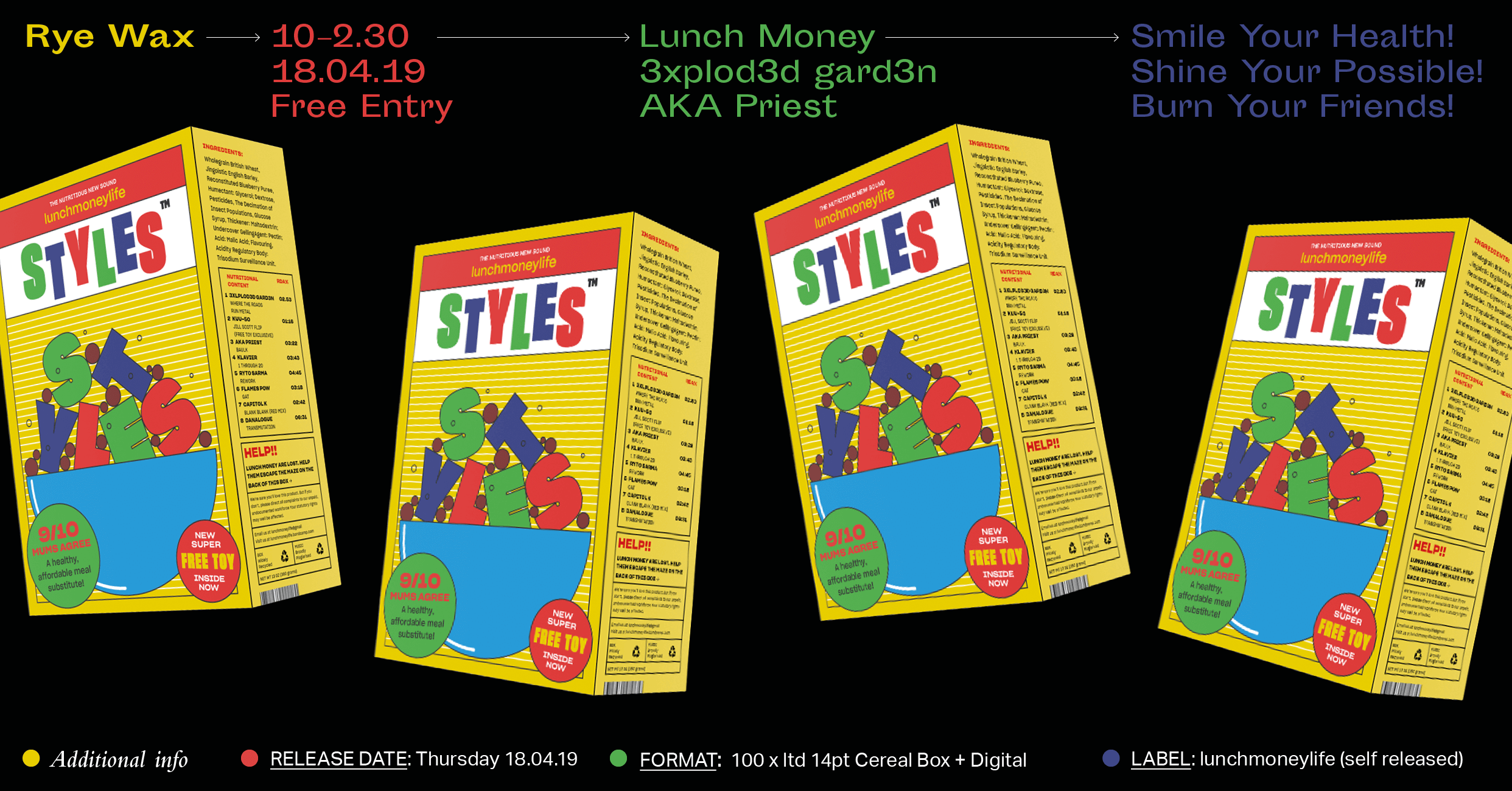 Lunch Money Life, EP Packaging, Back and Left of Printed Xox